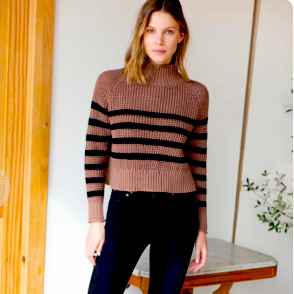 *NWOT* Emerson Fry (XS) Roll-Neck Cropped Boxy Camel and Black Stripes Sweater